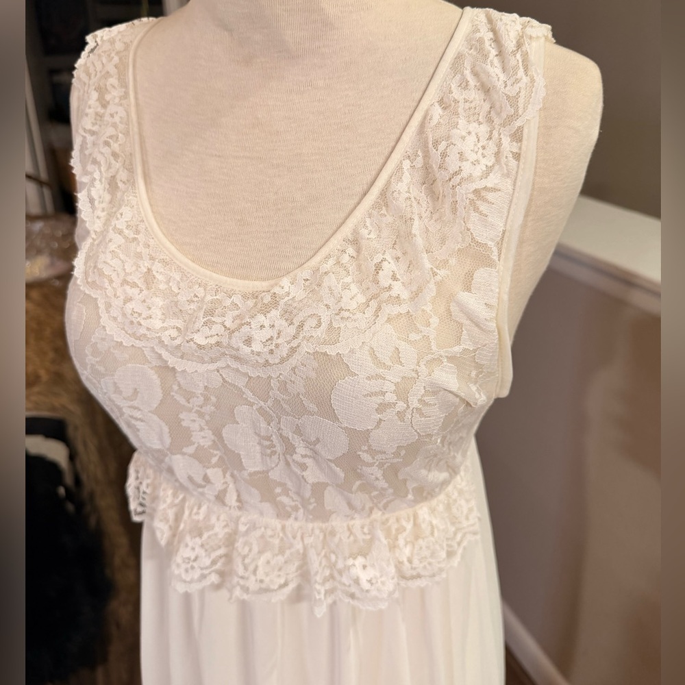 Vintage Cinema Etoile Lace Peignoir Robe & Nightgown Set Ivory Bridal S/M - Picture 6 of 13